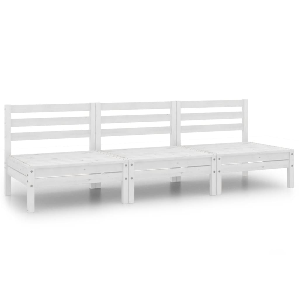 3-tlg. Garten-Lounge-Set Weiss Kiefer Massivholz